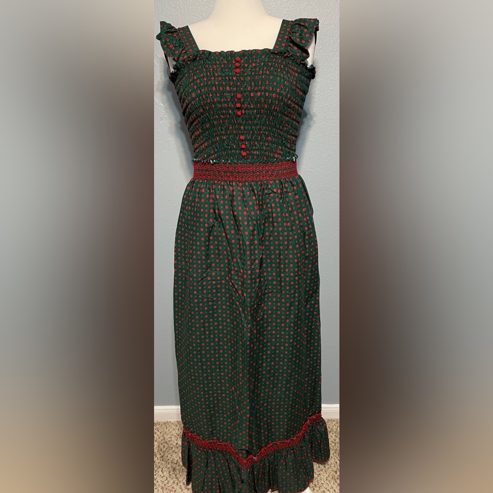 Handmade Green Smocked Top & Maxi Skirt Babydoll Boho Prairie Cottagecore Small - Picture 3 of 12